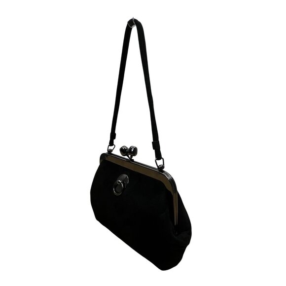 Saber Women’s Black Suede With Silver Metal Frame & Kiss Lock Closure Clutch Bag - Picture 2 of 10